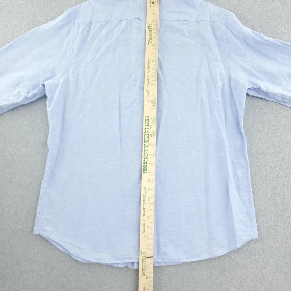 Banana Republic Shirt Mens XL Blue Solid Long Sleeve Linen Button Up Slim Fit